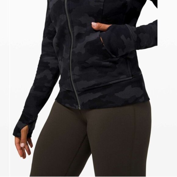 Lululemon Scuba Hoodie Light Cotton Fleece Jacket Pockets Zip Camo Deep Coal 10 - Picture 9 of 16